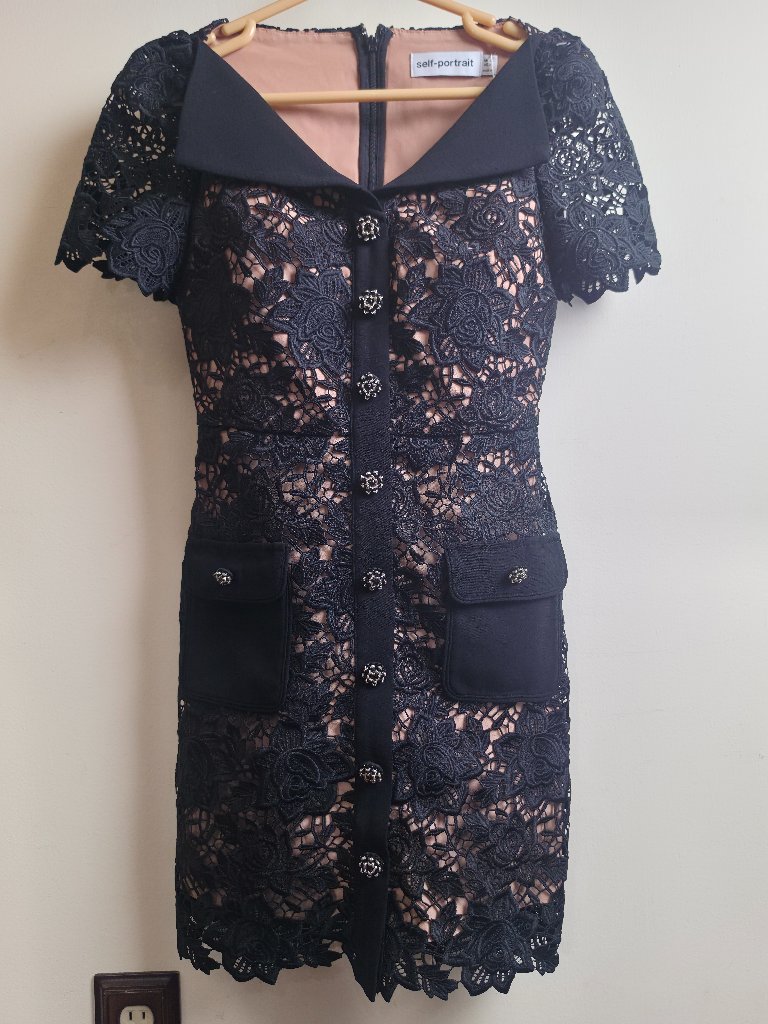 Self Portrait Size 2 Black Lace Open Neck Mini Dress